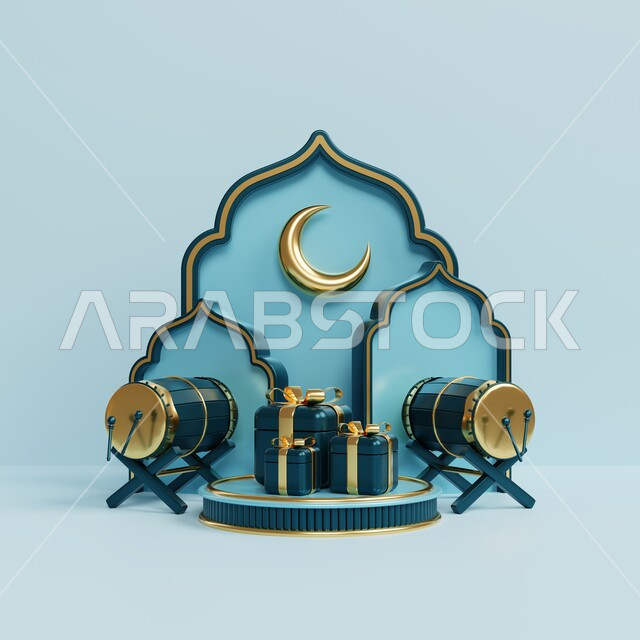 مجسمات رمضانيه ثلاثية الابعاد , هلال رمضان, زينة شهر رمضان, مناسبات و اعياد دينية ، إضاءه وزينة، ديكور رمضاني , خلفية رمضان