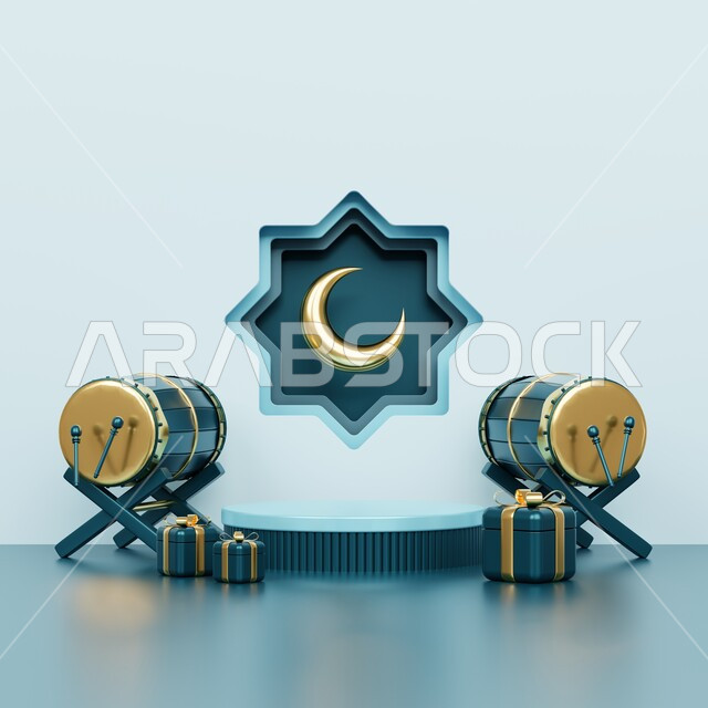 مجسمات رمضانيه ثلاثية الابعاد , هلال رمضان, زينة شهر رمضان, مناسبات و اعياد دينية ، إضاءه وزينة، ديكور رمضاني , خلفية رمضان