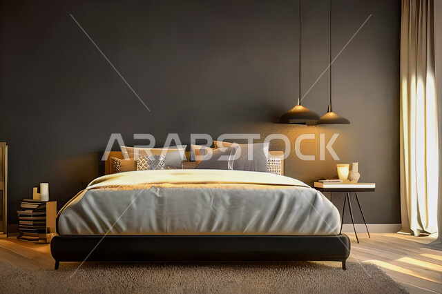 غرفة نوم في شقة سكنية بتصاميم عصرية و جذابة، ديكورات رائعة، أثاث منزلي راقي، تصاميم عصرية فاخرة، شقق سكنية سياحية راقية، اوتيل، فنادق فاخرة