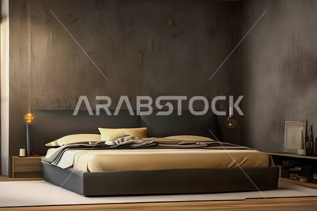 غرفة نوم في شقة سكنية بتصاميم عصرية و جذابة، ديكورات رائعة، أثاث منزلي راقي، تصاميم عصرية فاخرة، شقق سكنية سياحية راقية، اوتيل، فنادق فاخرة