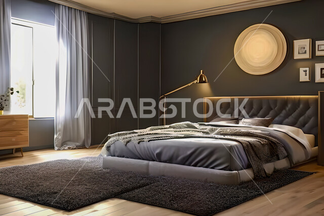 غرفة نوم في شقة سكنية بتصاميم عصرية و جذابة، ديكورات رائعة، أثاث منزلي راقي، تصاميم عصرية فاخرة، شقق سكنية سياحية راقية، اوتيل، فنادق فاخرة