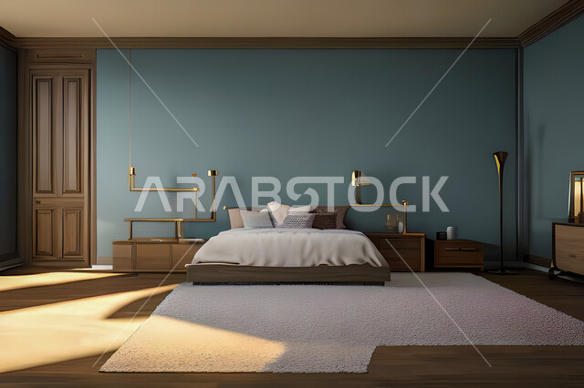 غرفة نوم في شقة سكنية بتصاميم عصرية و جذابة، ديكورات رائعة، أثاث منزلي راقي، تصاميم عصرية فاخرة، شقق سكنية سياحية راقية، اوتيل، فنادق فاخرة