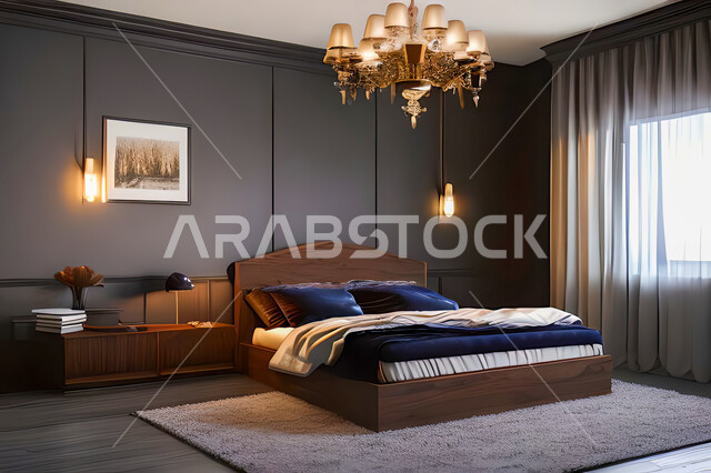 غرفة نوم في شقة سكنية بتصاميم عصرية و جذابة، ديكورات رائعة، أثاث منزلي راقي، تصاميم عصرية فاخرة، شقق سكنية سياحية راقية، اوتيل، فنادق فاخرة
