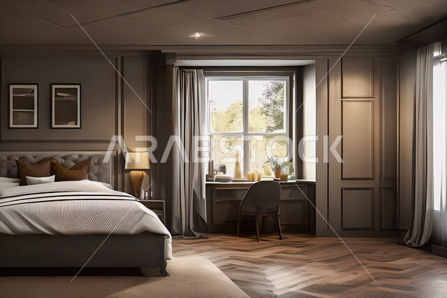 غرفة نوم في شقة سكنية بتصاميم عصرية و جذابة، ديكورات رائعة، أثاث منزلي راقي، تصاميم عصرية فاخرة، شقق سكنية سياحية راقية، اوتيل، فنادق فاخرة
