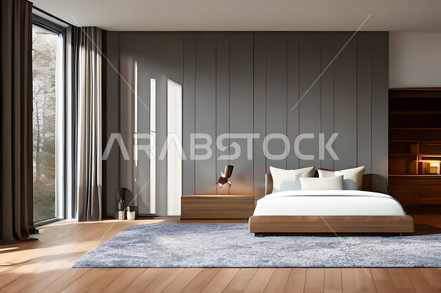 غرفة نوم في شقة سكنية بتصاميم عصرية و جذابة، ديكورات رائعة، أثاث منزلي راقي، تصاميم عصرية فاخرة، شقق سكنية سياحية راقية، اوتيل، فنادق فاخرة