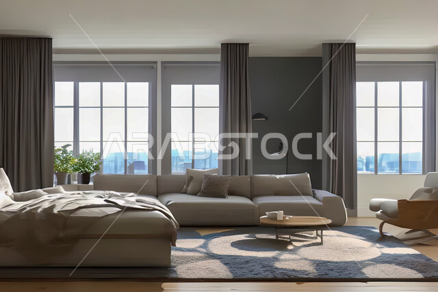 A bedroom in a residential apartment with modern and attractive designs, wonderful decorations, elegant home furnishings, luxurious modern designs, elegant tourist apartments, hotels, luxury hotels