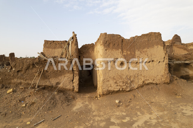 Old mud traditional houses in the Kingdom of Saudi Arabia, ancient historical and archaeological landmarks, historical villages and cities, ancient houses, old destroyed houses