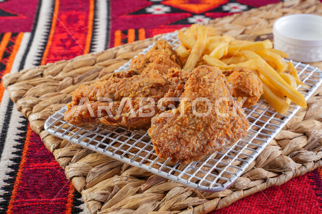 قطع الدجاج المقلي المقرمش، دجاج بروستد، وجبات سريعة، وصفات واطباق طعام لذيذة، مطاعم عربية