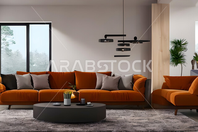 Living room with modern and attractive designs, exquisite decorations, elegant home furnishings, luxurious modern designs, elegant residential apartments, tourist apartments