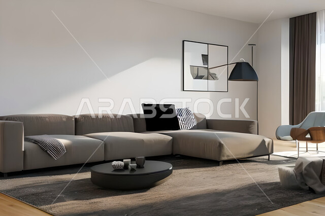 غرفة معيشة بتصاميم عصرية وجذابة، ديكورات رائعة، أثاث منزلي راقي، تصاميم عصرية فاخرة، شقق سكنية راقية، شقق سكنية سياحية