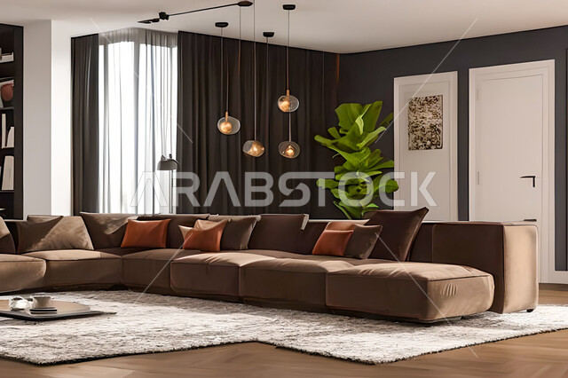 Living room with modern and attractive designs, exquisite decorations, elegant home furnishings, luxurious modern designs, elegant residential apartments, tourist apartments