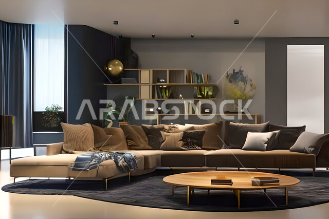 Living room with modern and attractive designs, exquisite decorations, elegant home furnishings, luxurious modern designs, elegant residential apartments, tourist apartments