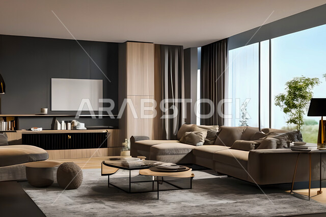 Living room with modern and attractive designs, exquisite decorations, elegant home furnishings, luxurious modern designs, elegant residential apartments, tourist apartments