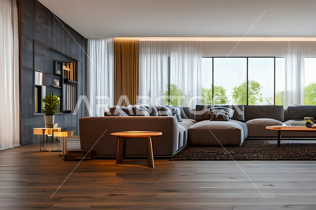 Living room with modern and attractive designs, exquisite decorations, elegant home furnishings, luxurious modern designs, elegant residential apartments, tourist apartments