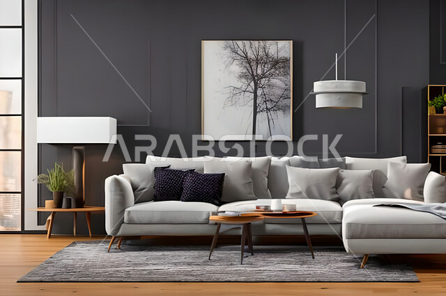 غرفة معيشة بتصاميم عصرية وجذابة، ديكورات رائعة، أثاث منزلي راقي، تصاميم عصرية فاخرة، شقق سكنية راقية، شقق سكنية سياحية