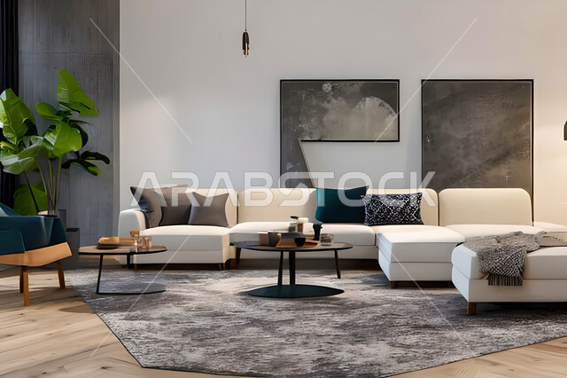 غرفة معيشة بتصاميم عصرية وجذابة، ديكورات رائعة، أثاث منزلي راقي، تصاميم عصرية فاخرة، شقق سكنية راقية، شقق سكنية سياحية