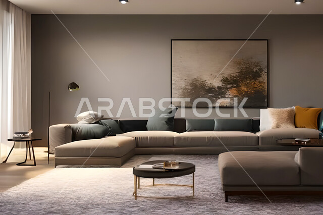 غرفة معيشة بتصاميم عصرية وجذابة، ديكورات رائعة، أثاث منزلي راقي، تصاميم عصرية فاخرة، شقق سكنية راقية، شقق سكنية سياحية
