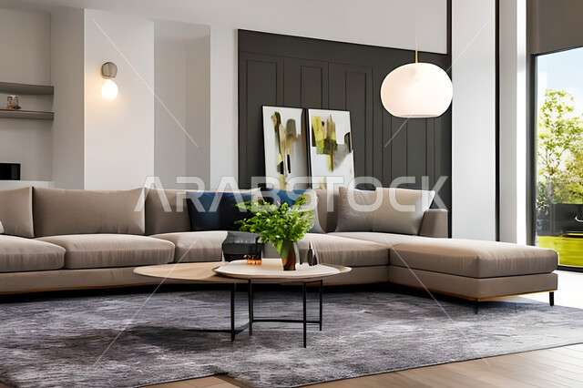Living room with modern and attractive designs, exquisite decorations, elegant home furnishings, luxurious modern designs, elegant residential apartments, tourist apartments