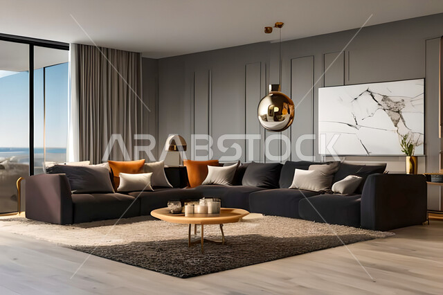 Living room with modern and attractive designs, exquisite decorations, elegant home furnishings, luxurious modern designs, elegant residential apartments, tourist apartments