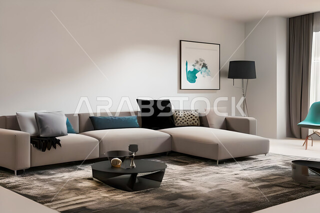 غرفة معيشة بتصاميم عصرية وجذابة، ديكورات رائعة، أثاث منزلي راقي، تصاميم عصرية فاخرة، شقق سكنية راقية، شقق سكنية سياحية