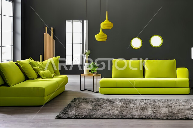 Living room with modern and attractive designs, wonderful decorations, elegant home furniture, luxurious modern designs, elegant residential apartments, tourist apartments, furniture in luxurious colors