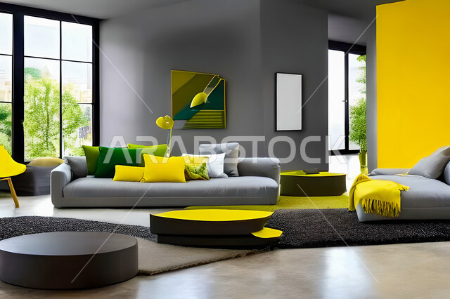 Living room with modern and attractive designs, wonderful decorations, elegant home furniture, luxurious modern designs, elegant residential apartments, tourist apartments, furniture in luxurious colors