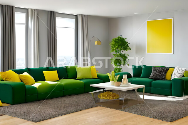 Living room with modern and attractive designs, wonderful decorations, elegant home furniture, luxurious modern designs, elegant residential apartments, tourist apartments, furniture in luxurious colors