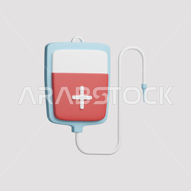 Close-up of intravenous medication, blood unit, blood transfusion, medical tools and equipment, white background