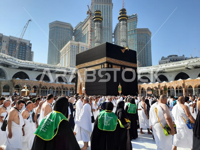 The Noble Sanctuary in Mecca, Saudi Arabia, Performing Hajj and Umrah, Hajj season 2023, Muslim pilgrims circumambulate the Holy Kaaba in Mecca, the Grand Mosque