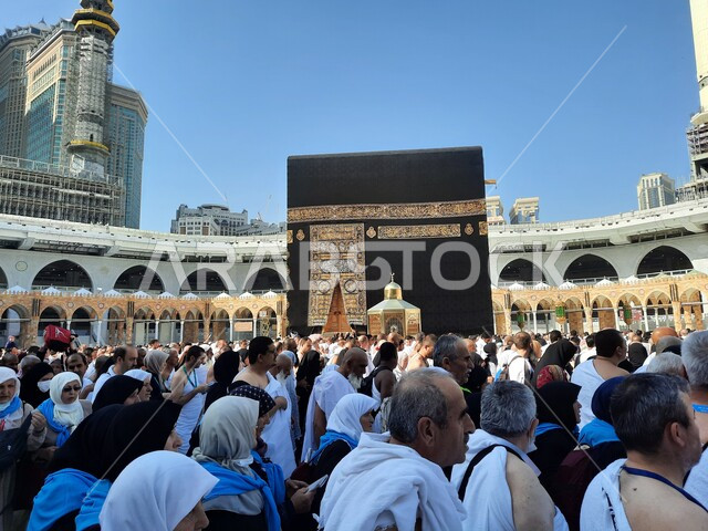 The Noble Sanctuary in Mecca, Saudi Arabia, Performing Hajj and Umrah, Hajj season 2023, Muslim pilgrims circumambulate the Holy Kaaba in Mecca, the Grand Mosque