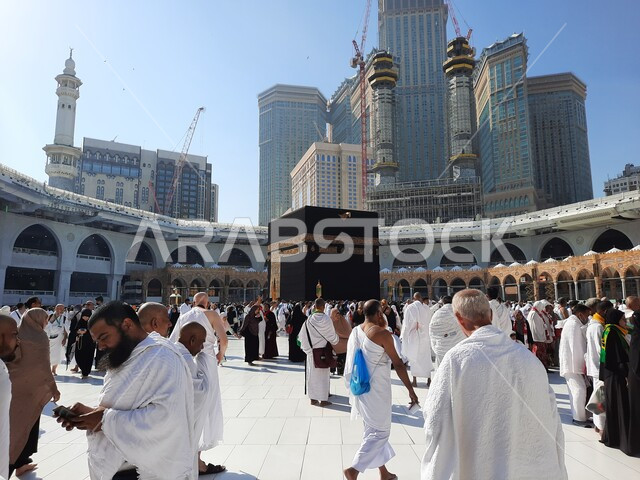 The Noble Sanctuary in Mecca, Saudi Arabia, Performing Hajj and Umrah, Hajj season 2023, Muslim pilgrims circumambulate the Holy Kaaba in Mecca, the Grand Mosque