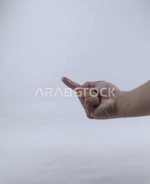 Index finger holding something, sign language concept, non-vocal means of communication, white background