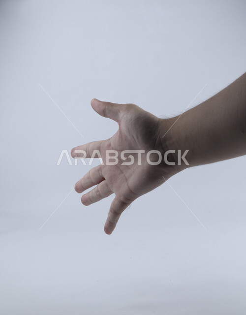 خمس أصابع على خلفية بيضاء ، مفهوم لغة الإشارة ، وسيلة تواصل غير صوتية ، دلالة على السلام والتحية باليد