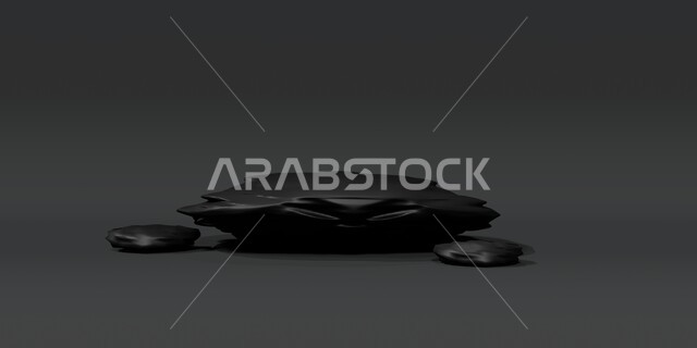 أحجار صخرية سوداء , قاعدة لعرض المنتجات , منصة ثلاثية الأبعاد , خلفية سوداء . 