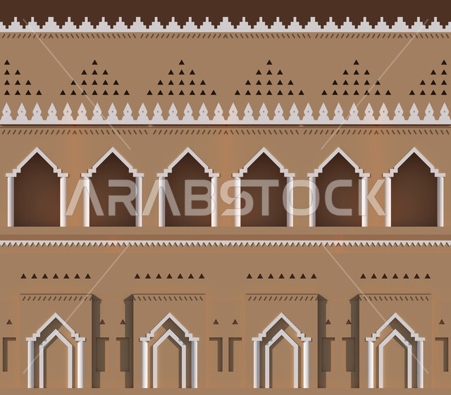 ورق حائط البناء التراثي السعودي ، ورق جدران بني ثلاثي الأبعاد ، بناء تراثي عربي إسلامي قديم