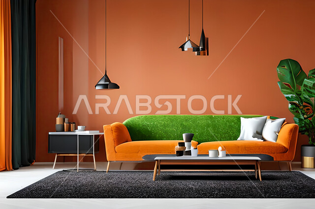 A living room with modern and attractive designs, wonderful decorations, elegant home furniture, luxurious modern designs, elegant residential apartments, tourist apartments, decorations in attractive colors