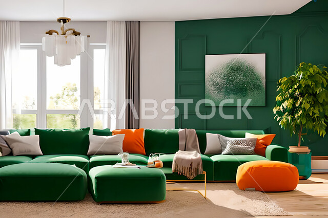 غرفة معيشة بتصاميم عصرية وجذابة، ديكورات رائعة، أثاث منزلي راقي، تصاميم عصرية فاخرة، شقق سكنية راقية، شقق سكنية سياحية، ديكورات بالوان جذابة