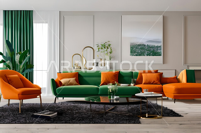 غرفة معيشة بتصاميم عصرية وجذابة، ديكورات رائعة، أثاث منزلي راقي، تصاميم عصرية فاخرة، شقق سكنية راقية، شقق سكنية سياحية، ديكورات بالوان جذابة