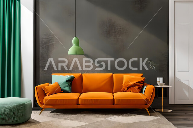 A living room with modern and attractive designs, wonderful decorations, elegant home furniture, luxurious modern designs, elegant residential apartments, tourist apartments, decorations in attractive colors