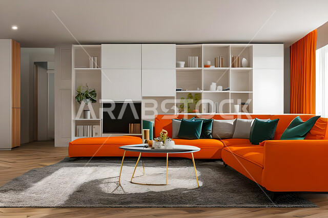 A living room with modern and attractive designs, wonderful decorations, elegant home furniture, luxurious modern designs, elegant residential apartments, tourist apartments, decorations in attractive colors