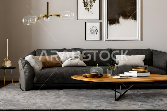 A living room with modern and attractive designs, wonderful decorations, elegant home furniture, luxurious modern designs, elegant residential apartments, tourist apartments, decorations in attractive colors