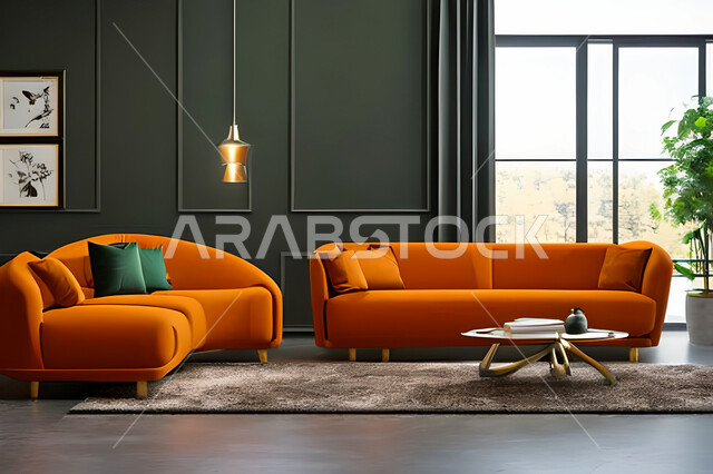 غرفة معيشة بتصاميم عصرية وجذابة، ديكورات رائعة، أثاث منزلي راقي، تصاميم عصرية فاخرة، شقق سكنية راقية، شقق سكنية سياحية، ديكورات بالوان جذابة