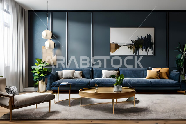 A living room with modern and attractive designs, wonderful decorations, elegant home furniture, luxurious modern designs, elegant residential apartments, tourist apartments, decorations in attractive colors