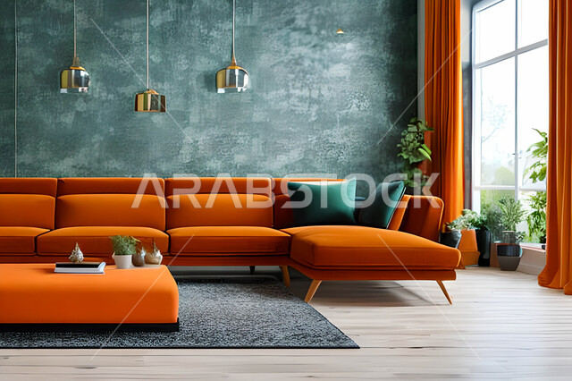 A living room with modern and attractive designs, wonderful decorations, elegant home furniture, luxurious modern designs, elegant residential apartments, tourist apartments, decorations in attractive colors