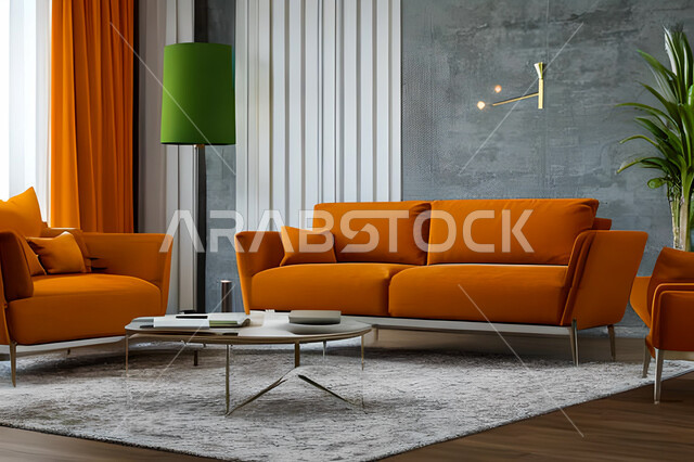 A living room with modern and attractive designs, wonderful decorations, elegant home furniture, luxurious modern designs, elegant residential apartments, tourist apartments, decorations in attractive colors