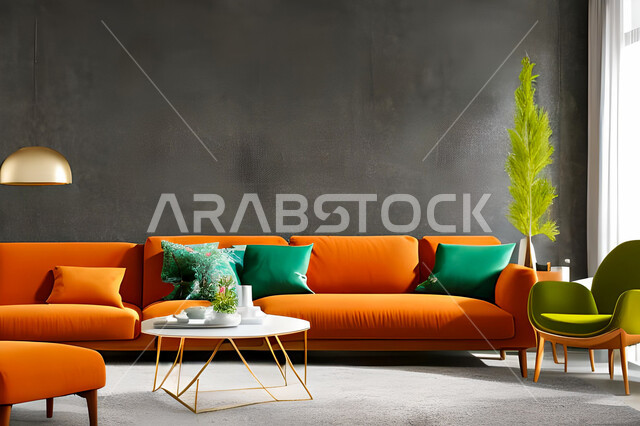 غرفة معيشة بتصاميم عصرية وجذابة، ديكورات رائعة، أثاث منزلي راقي، تصاميم عصرية فاخرة، شقق سكنية راقية، شقق سكنية سياحية، ديكورات بالوان جذابة