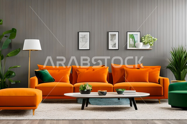 A living room with modern and attractive designs, wonderful decorations, elegant home furniture, luxurious modern designs, elegant residential apartments, tourist apartments, decorations in attractive colors