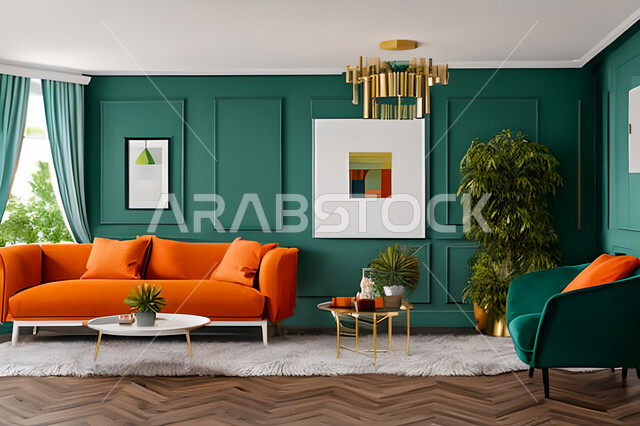 A living room with modern and attractive designs, wonderful decorations, elegant home furniture, luxurious modern designs, elegant residential apartments, tourist apartments, decorations in attractive colors