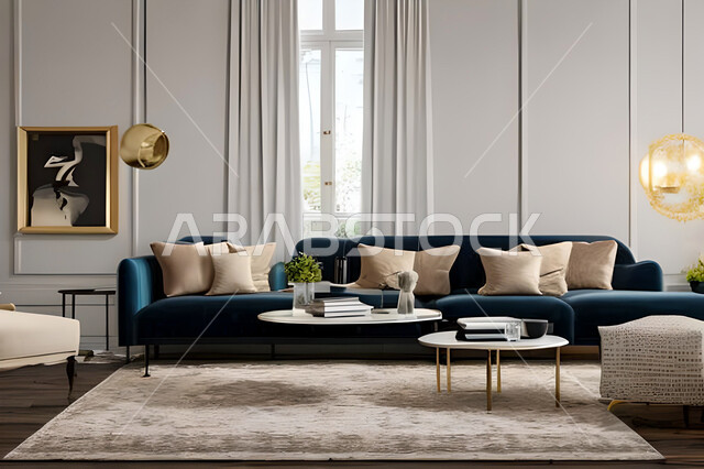 A living room with modern and attractive designs, wonderful decorations, elegant home furniture, luxurious modern designs, elegant residential apartments, tourist apartments, decorations in attractive colors