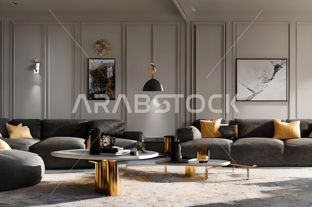 A living room with modern and attractive designs, wonderful decorations, elegant home furniture, luxurious modern designs, elegant residential apartments, tourist apartments, decorations in attractive colors